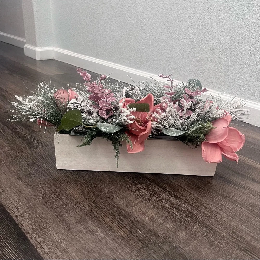 Elegant Pink and Green Floral Holiday Christmas Arrangement